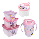 Kit Minnie 3pc Caneca Porta Leite Em Pó E 3 Potes Conect