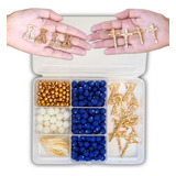 Kit Missangas Bolinhas Para Terço Nossa Senhora Azul Escuro