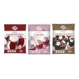 Kit Mistura Para Cupcake Chocolate  Baunilha E Red Velvet