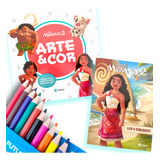 Kit Moana 2 Livros Para Ler E Colorir Infantil Com Lápis De Cor Infantil 12 Cores Presente Crianças