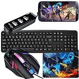 Kit Mobilador Gamer Teclado Preto Abnt2 Mouse Gamer Led Pad Speed Hub Usb 4 Portas TIPO C 