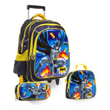 Kit Mochila Batman Rodinha Com Estojo Lancheira Térmica