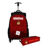 Kit Mochila Bolsa Com Rodinha Roblox Estojo Menino Criança