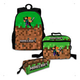 Kit Mochila Bolsa Escolar Minecraft Com Lancheira E Estojo