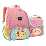 Kit Mochila Costas Lancheira Menino Animais Pré Escola