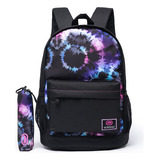 Kit Mochila De Costas Reforçada Moderna Estojo Escolar Cor Preto Colorido