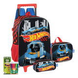 Kit Mochila De Rodinha Hotwheels Escolar Promoção Imperdível