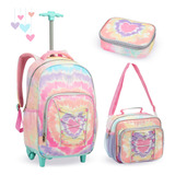 Kit Mochila De Rodinha Juvenil Feminina Tie Dye