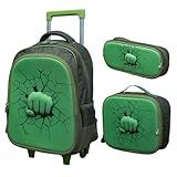 Kit Mochila De Rodinha Lancheira E Estojo Super Punch Yin S YS42164 Kit Escolar Completo Volta Às Aulas Verde Claro 