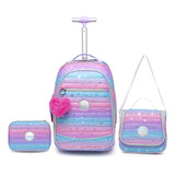 Kit Mochila De Rodinha Lancheira Escolar Juvenil Feminina