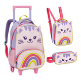 Kit Mochila De Rodinha Lancheira Estojo Creche Infantil Zoop