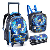 Kit Mochila De Rodinha Lancheira Estojo Infantil Escolar