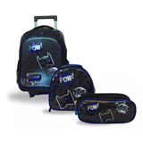 Kit Mochila De Rodinha Lancheira Estojo Pop Art Mim6338 Azul