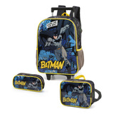 Kit Mochila De Rodinhas Lancheira Estojo Escolar Batman