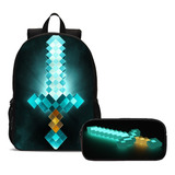 Kit Mochila E Estojo Minecraft Estampado Espada Creeper