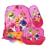Kit Mochila Escolar 3d Estojo Lancheira Carrinho Removível