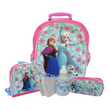 Kit Mochila Escolar Infantil Rodinhas M Frozen F1 Cor Rosa