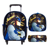 Kit Mochila Escolar Juvenil Rodinha Batman