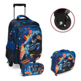 Kit Mochila Escolar Menino Batman Rodinha Lancheira Térmica
