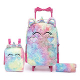 Kit Mochila Escolar Pelúcia Meninas Lancheira Estojo