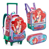 Kit Mochila Escolar Rodinha Infantil Menina Grande Menino