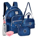 Kit Mochila Estojo Lancheira Jeans Oficial Rebecca Bonbon Rb