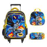 Kit Mochila Infantil Batman Rodinha Juvenil Envio 24 Hrs