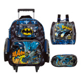 Kit Mochila Infantil De Rodinhas Batman Preta Envio Imediato