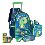 Kit Mochila Infantil Dino Roar Clio Escolar Rodinhas Promo