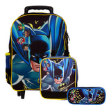 Kit Mochila Infantil Grande Meninos De Rodinha Batman Preta