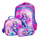 Kit Mochila Infantil Lancheira Estojo 3d Bolsa Costas C Led