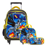 Kit Mochila Infantil Menino Batman Rodinha Reforçada Tam G