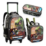 Kit Mochila Infantil Minecreft Rodinhas Escolar Aulas Menino