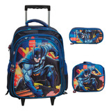 Kit Mochila Infantil Rodinha Batman 3d Lancheira Estojo
