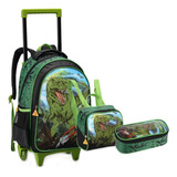 Kit Mochila Infantil Rodinha Dinossauro Lancheira Escolar