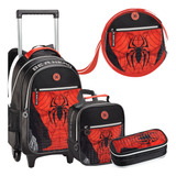 Kit Mochila Infantil Rodinha Escolar Carrinho Bolsa Estojo