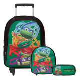 Kit Mochila Infantil Rodinha Tartarugas Ninja Lancheira Aula