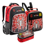 Kit Mochila Infantil Spider Homem Aranha Lancheira E Estojo