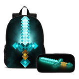 Kit Mochila Mais Estojo Jogo Blocos Game Craft Meninos
