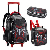 Kit Mochila Rodinha Escolar Menino Herói Aranha Spider Bat