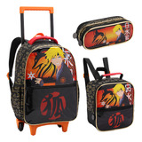Kit Mochila Rodinha Escolar Menino Herói Aranha Spider Bat