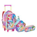 Kit Mochila Rodinha Infantil Feminino Grande Menino Com Alça