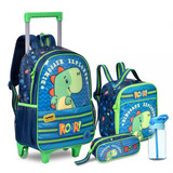 Kit Mochila Rodinha Infantil Lancheira Térmica Estojo Dino