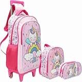 Kit Mochila Rodinha Infantil Unicórnio Menina Lancheira Térmica Estojo Organizador ROSA 