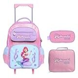 Kit Mochila Rodinha Lancheira E Estojo Princesa Do Mar YS42180 Kit Escolar Completo Volta Às Aulas Rosa Claro 
