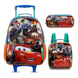 Kit Mochila Rodinha Lancheira Estojo Carros Mcqueen Disney