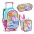 Kit Mochila Rodinha Lancheira Estojo Fofa Rainbow Seanite