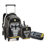 Kit Mochila Rodinha Lancheira Estojo Morcego Héroi Escolar