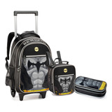 Kit Mochila Rodinha Lancheira Estojo Morcego Héroi Escolar