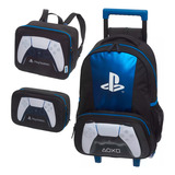 Kit Mochila Rodinha lancheira estojo Playstation